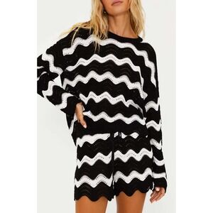 Beach Riot Chevron Knit Top and Shorts Set Women Size M Black White Beach Cover